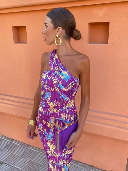 Fashionable Asymmetrical Print Midi Dress for Women