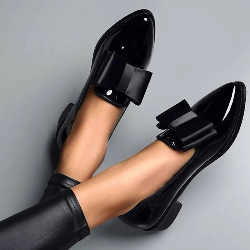 Shiny Womens Flat Shoes - Elegant Slip On Bow Detail - Nocini