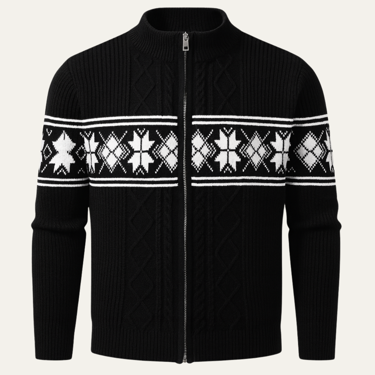 Warm Mens Nordic Zip Up Cardigan Sweater - Nocini