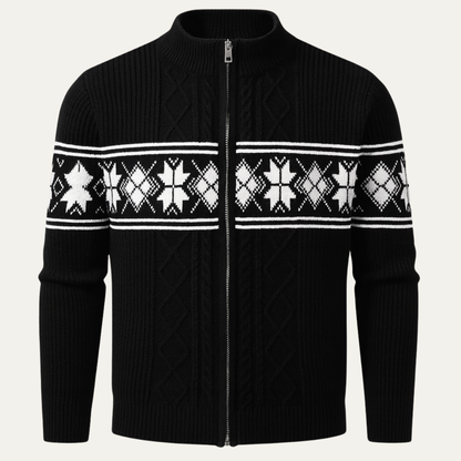 Warm Mens Nordic Zip Up Cardigan Sweater - Nocini