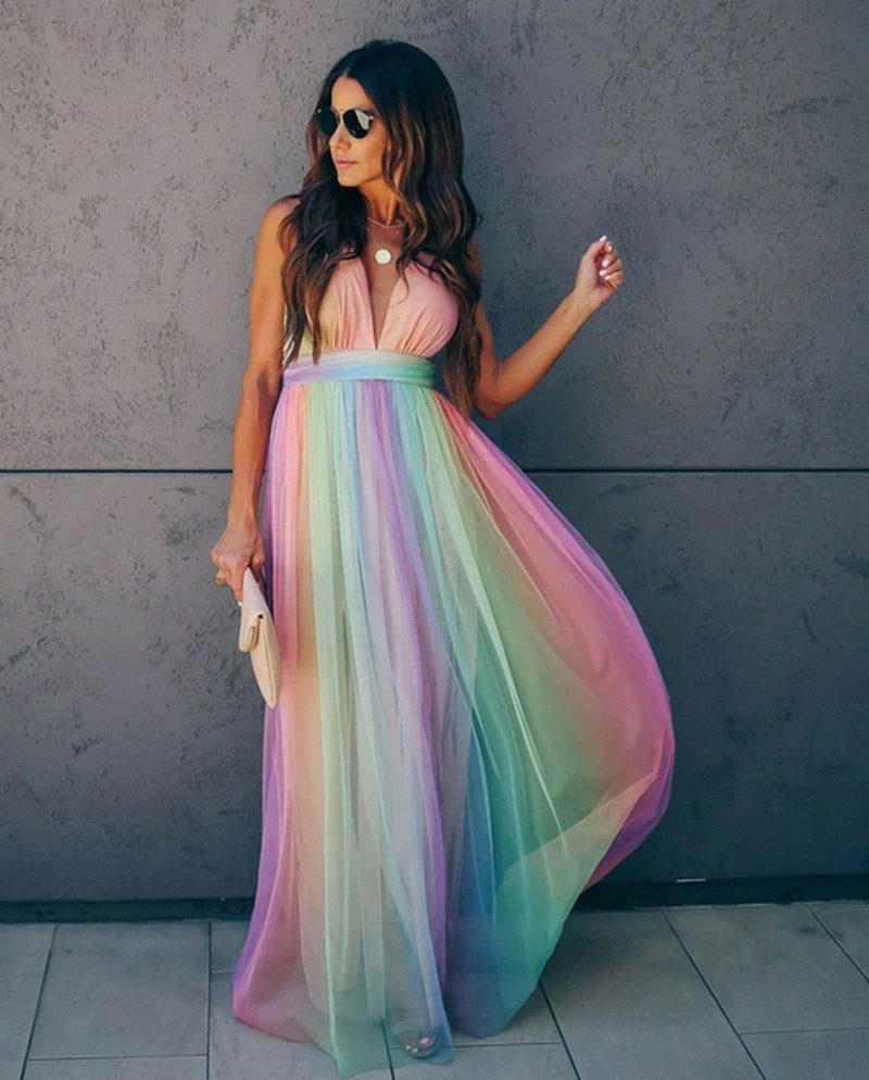 Elegant Summer Halter Dress - Flowy Evening Gown - Nocini