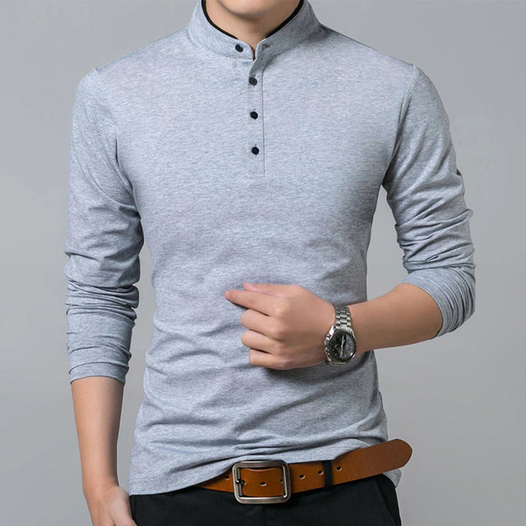 Slim Fit Men's Long Sleeve Mandarin Shirt
