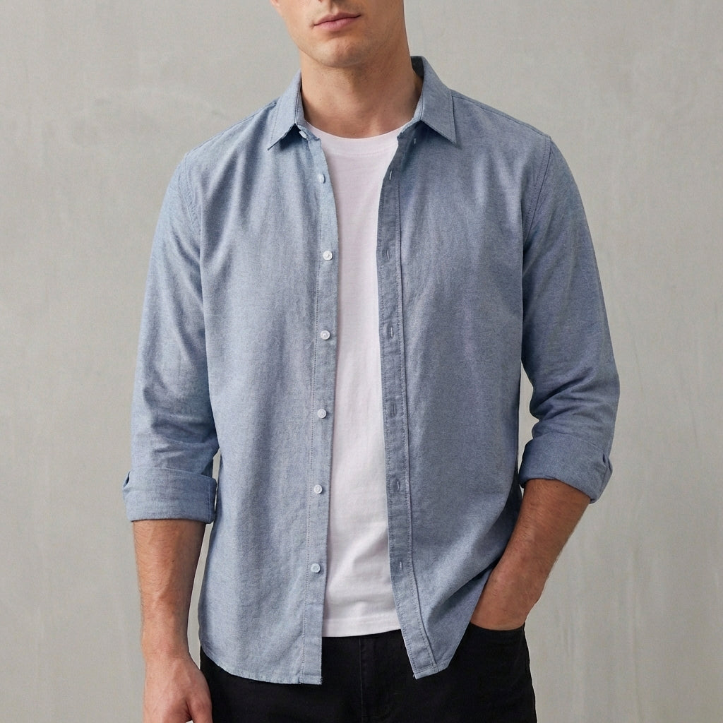 Casual Fit Button-Down Shirt with Curved Hem