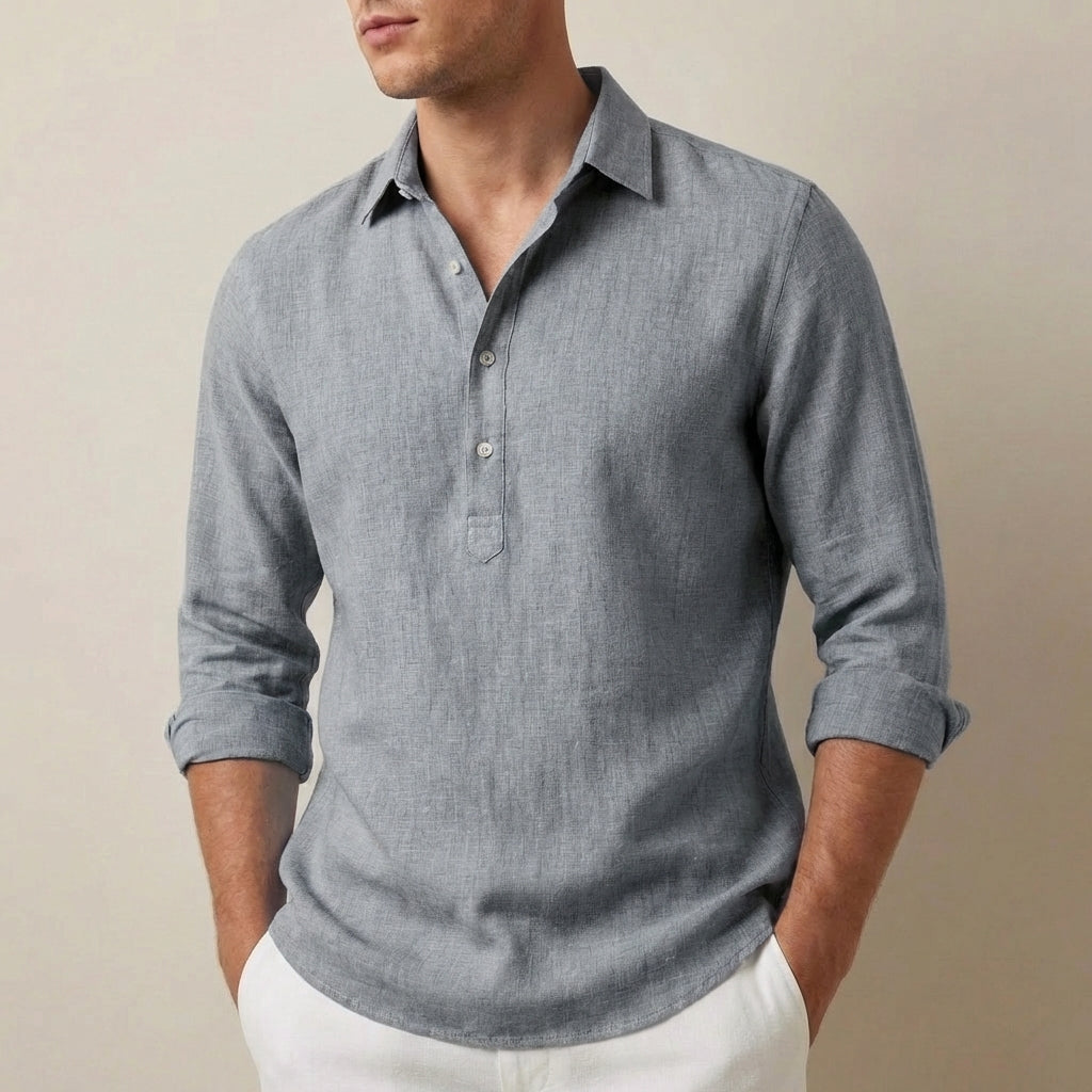Casual Fit Textured Henley Shirt with Spread Collar