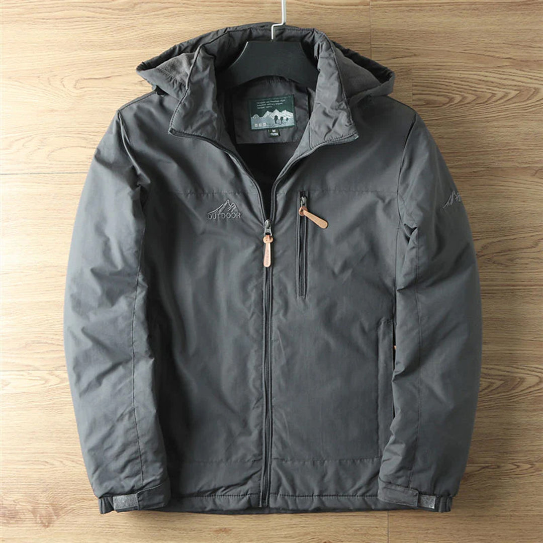 Waterproof Men's Fleece Jacket with Hood and Zip Pockets