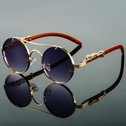 Classic Round Wooden Frame Sunglasses