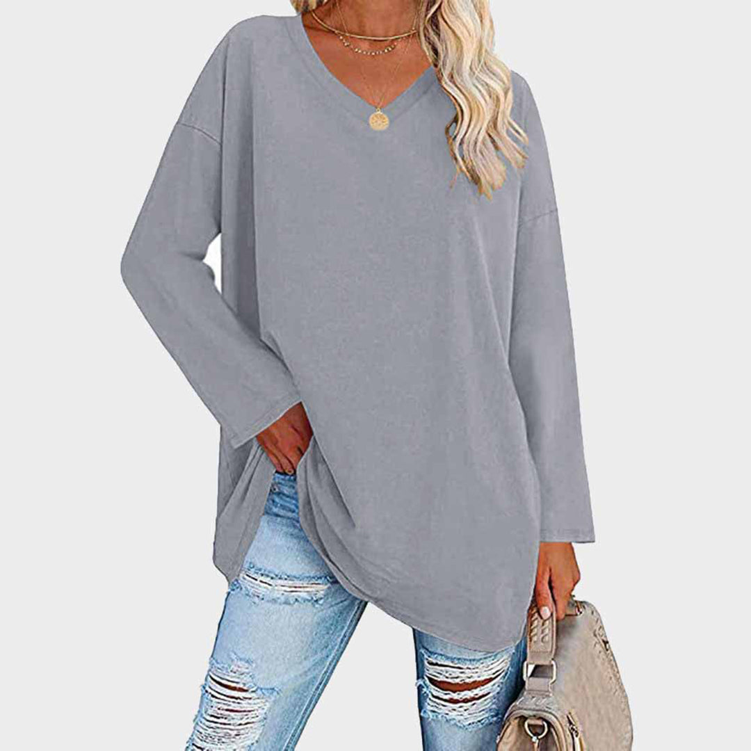 Relaxed Fit V-Neck Tunic Top