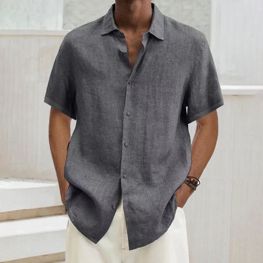 Casual Linen Blend Short Sleeve Men's Shirt
