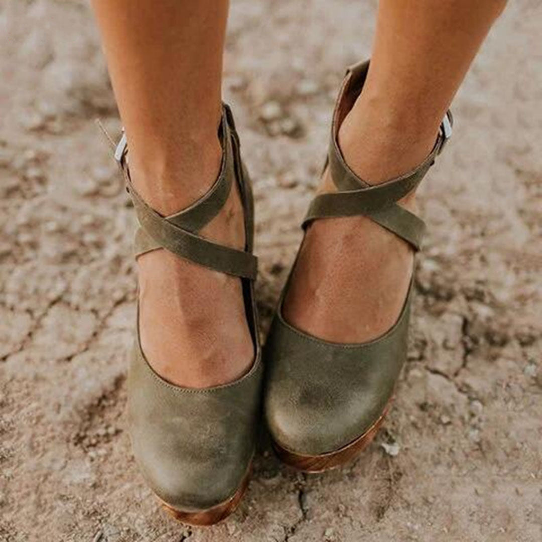 Ladies High Heel Ankle Strap Block Shoes