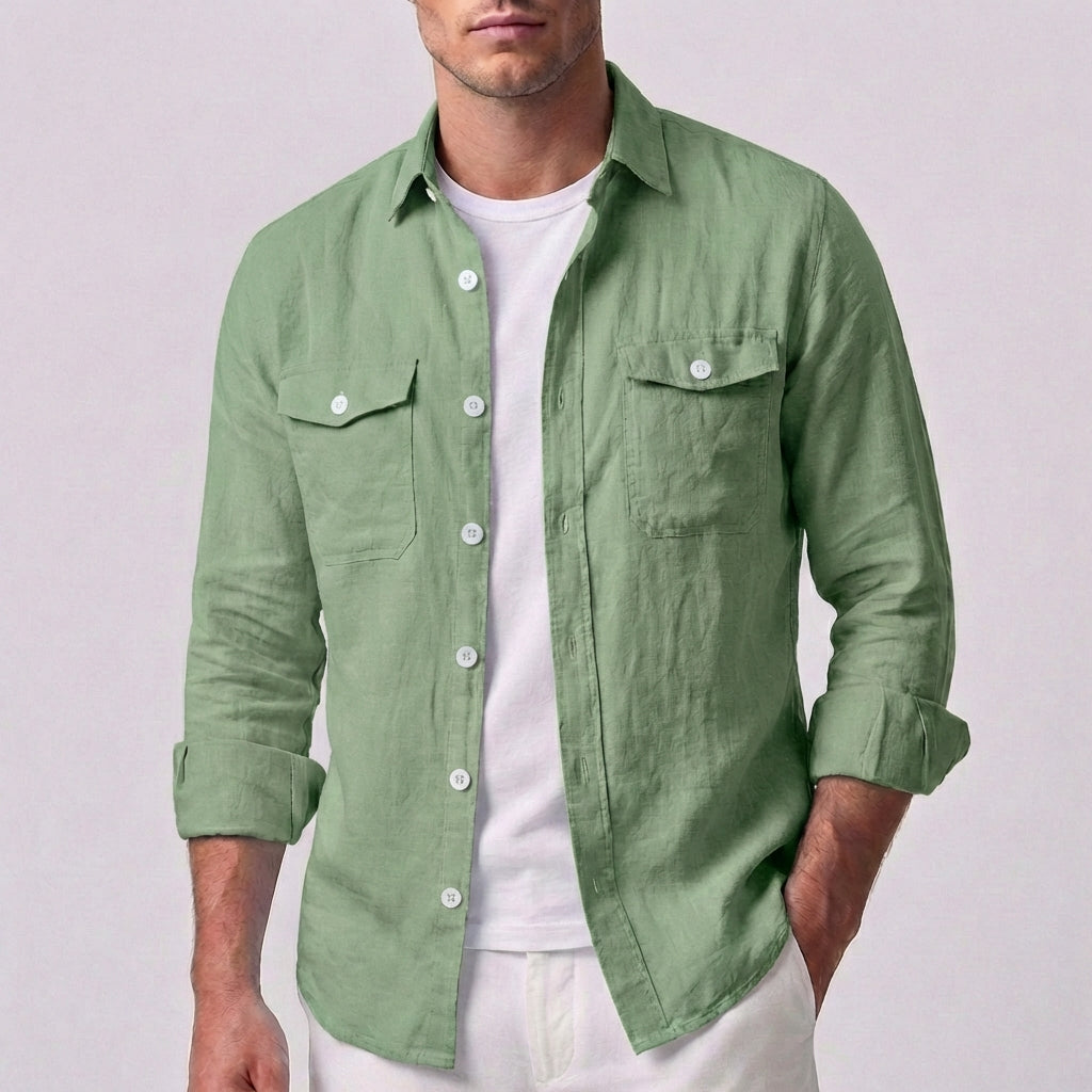 Casual Fit Button Down Shirt with Pocket Detail