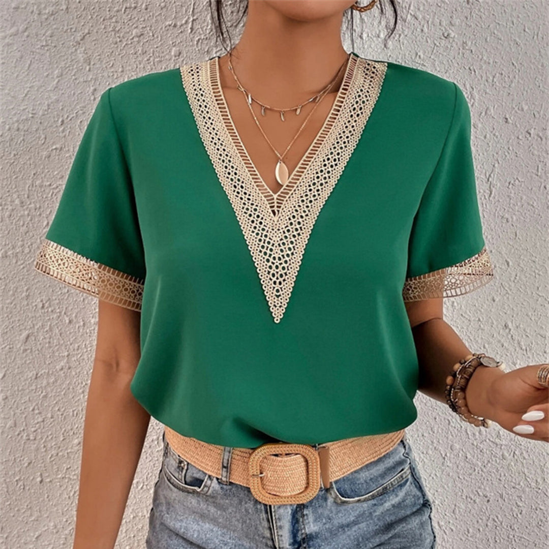 Relaxed Fit V-Neck Lace Trim Women's Tee