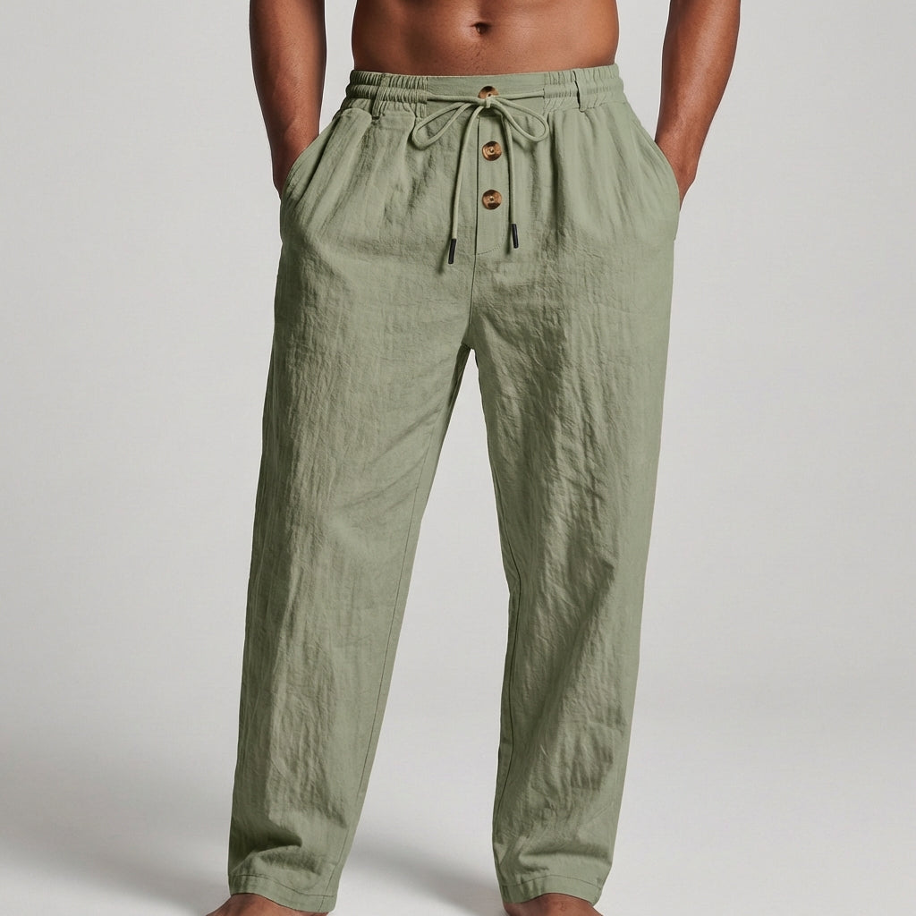 Comfortable Loose Fit Cotton Trousers with Button Waist