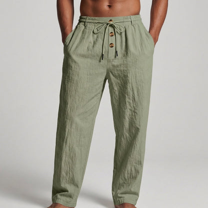 Comfortable Loose Fit Cotton Trousers with Button Waist