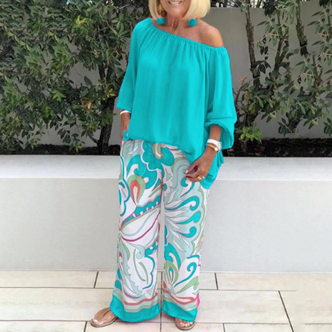 Ladies' Cropped Top and Wide Leg Pants Set