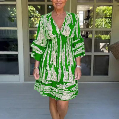 Women's V-Neck Dress with Fitted Waist and Cap Sleeves