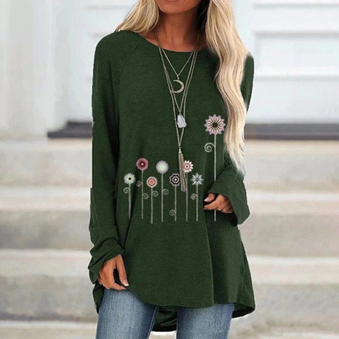 Comfy Floral Embroidered Sweatshirt with Soft Touch