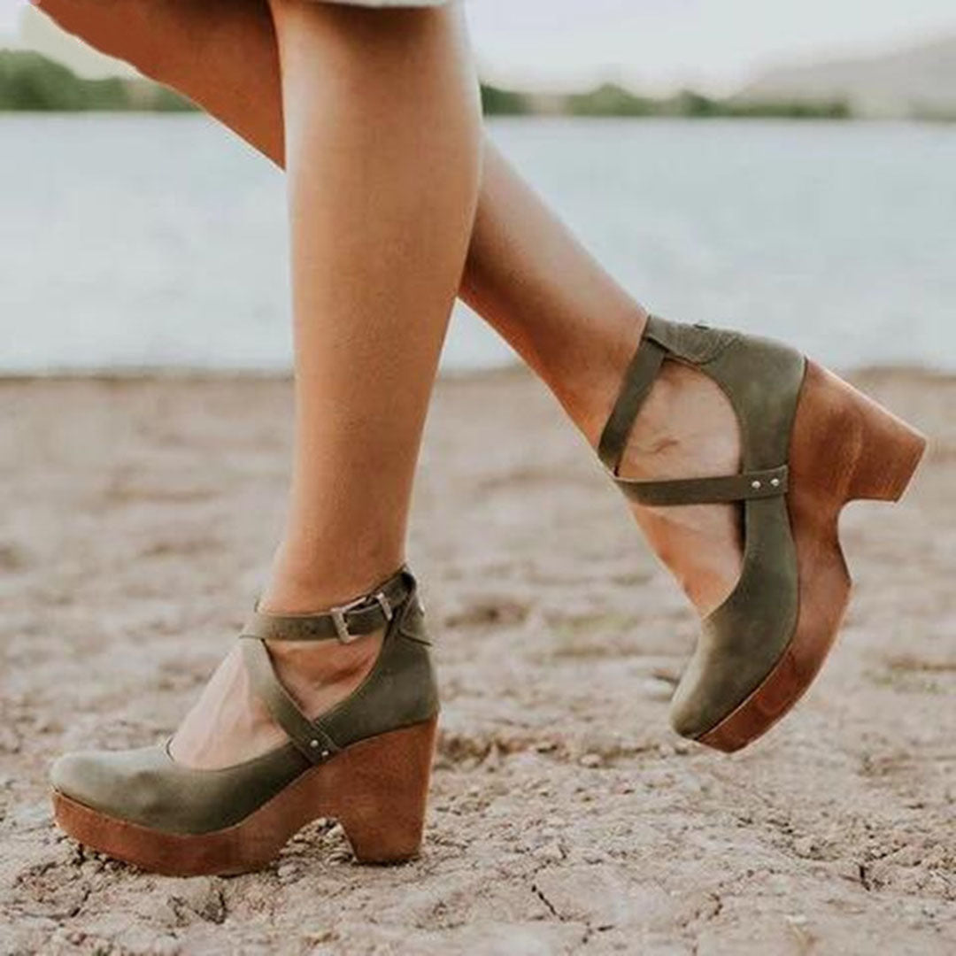 Ladies High Heel Ankle Strap Block Shoes