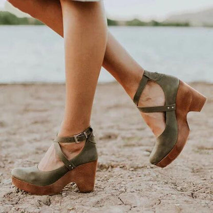 Ladies High Heel Ankle Strap Block Shoes