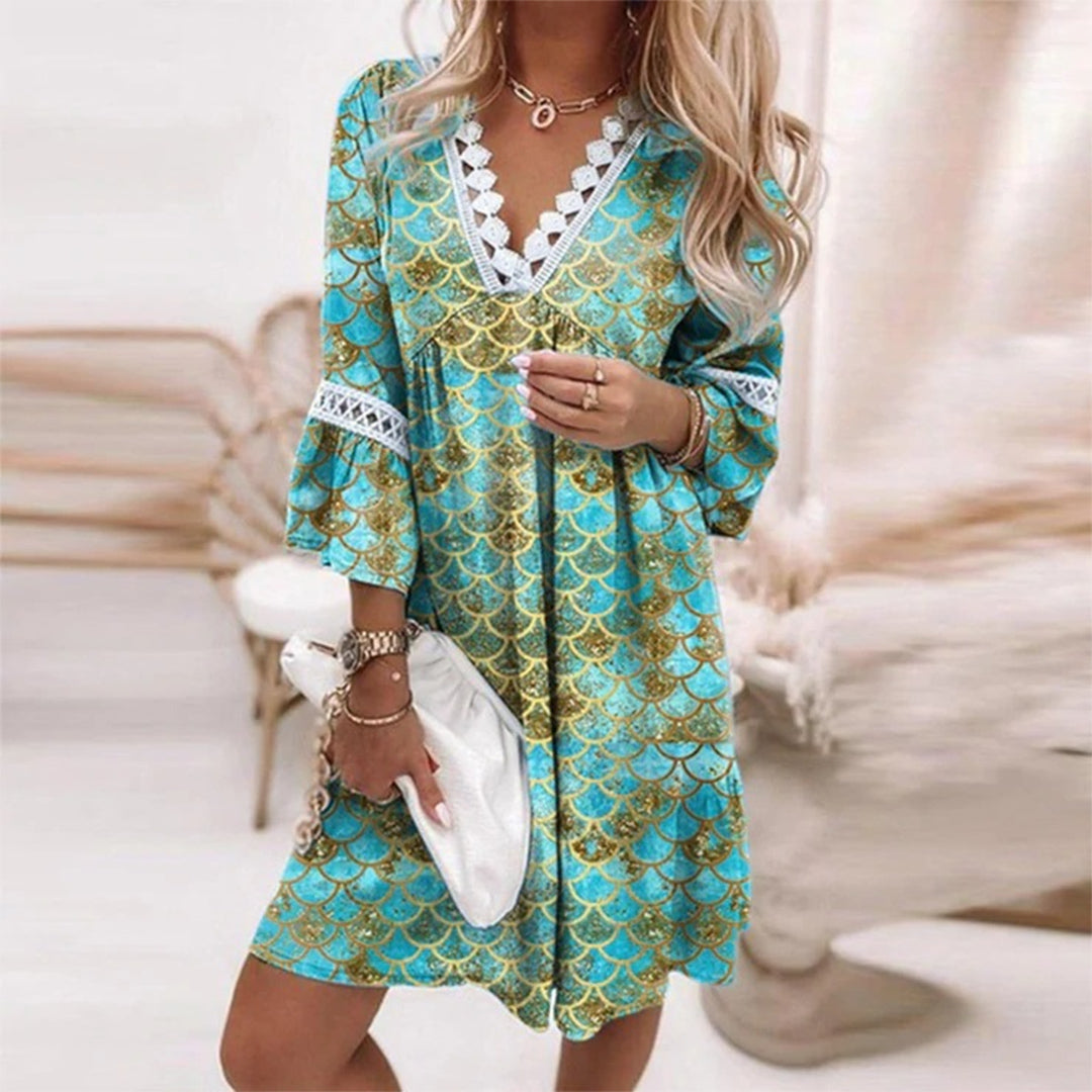 Vibrant Summer Dress with Lace Trim