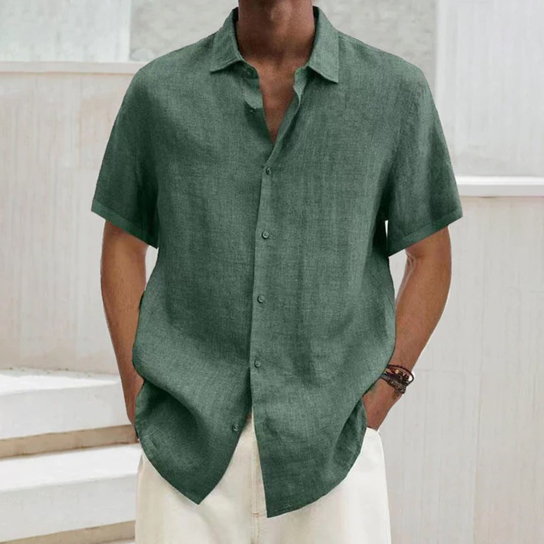 Casual Linen Blend Short Sleeve Men's Shirt