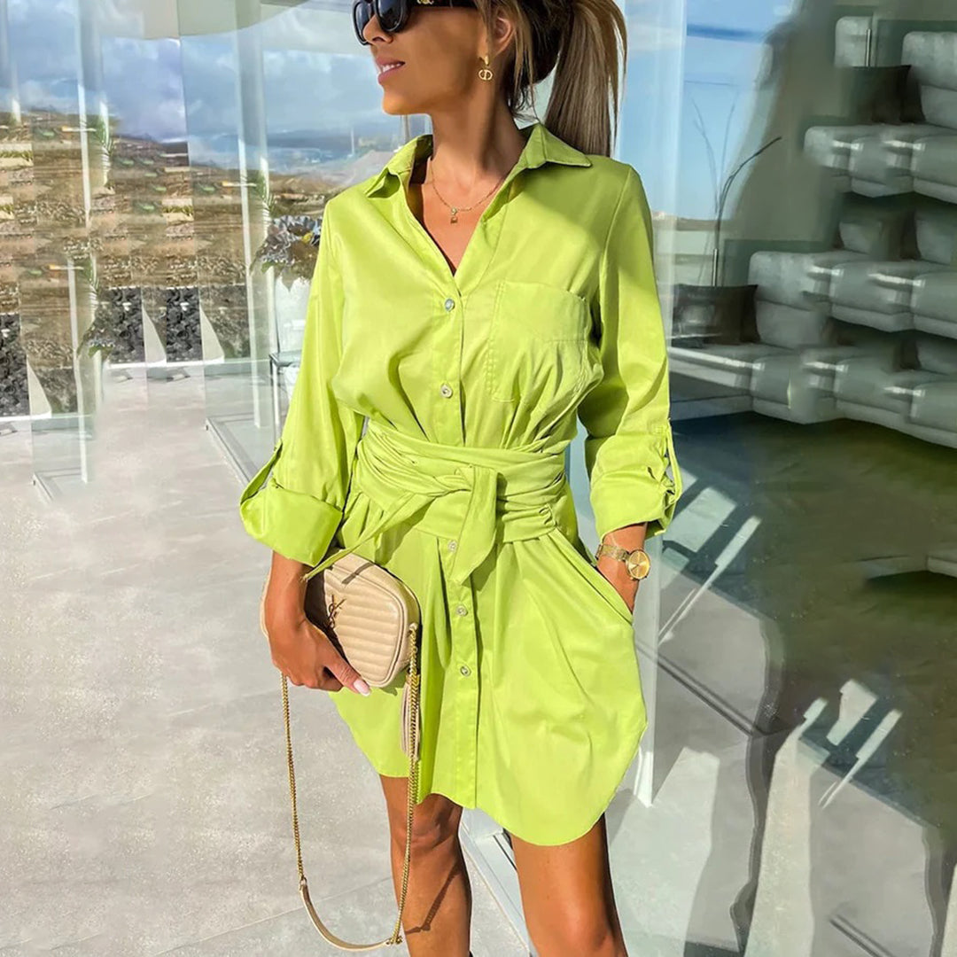 Ladies Casual Long Sleeve Shirt Dress with Pockets - Nocini