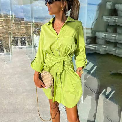Ladies Casual Long Sleeve Shirt Dress with Pockets - Nocini