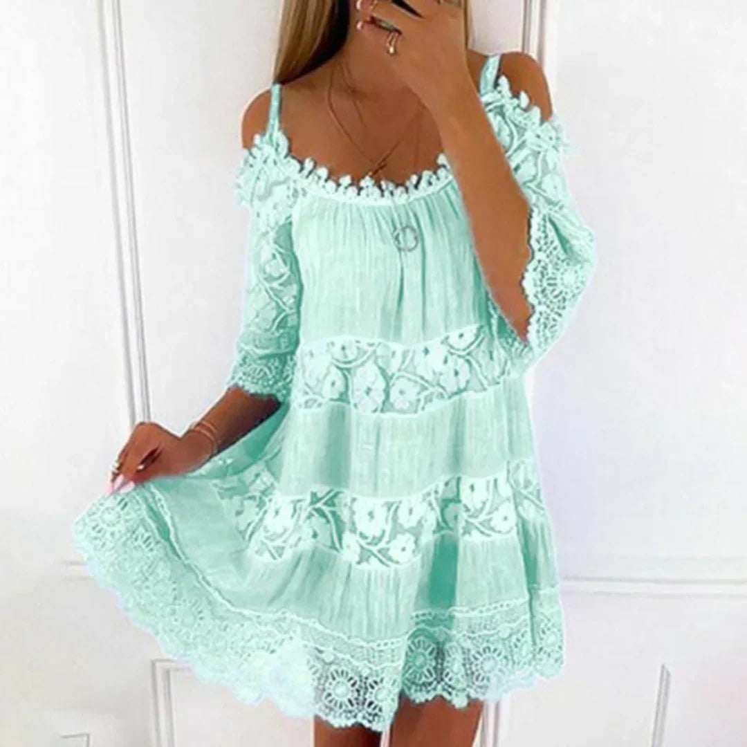 Sunny Boho Lace Embroidered Mini Dress - Olytrend