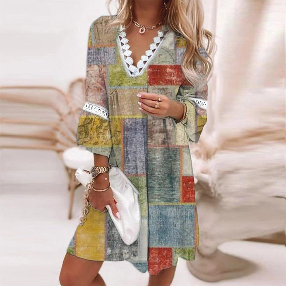 Vibrant Summer Dress with Lace Trim