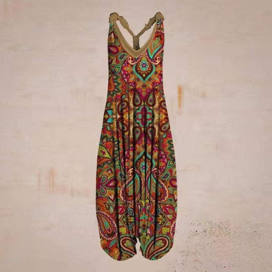 Relaxed Fit Womens Sleeveless Jumpsuit V Neck