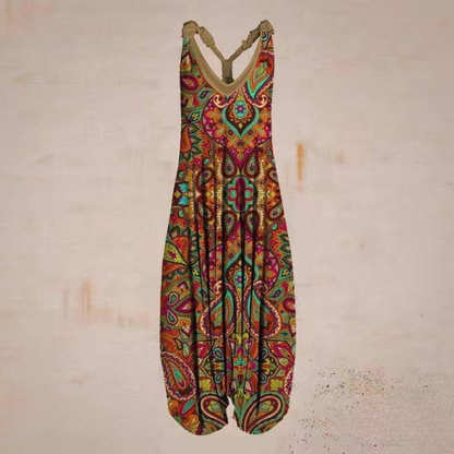 Relaxed Fit Womens Sleeveless Jumpsuit V Neck