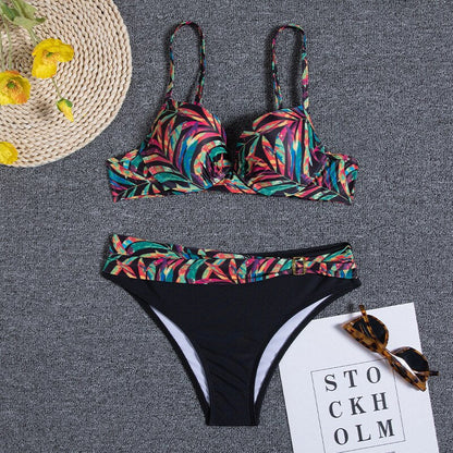 Women's Floral Bikini with Padded Cups and Adjustable Straps