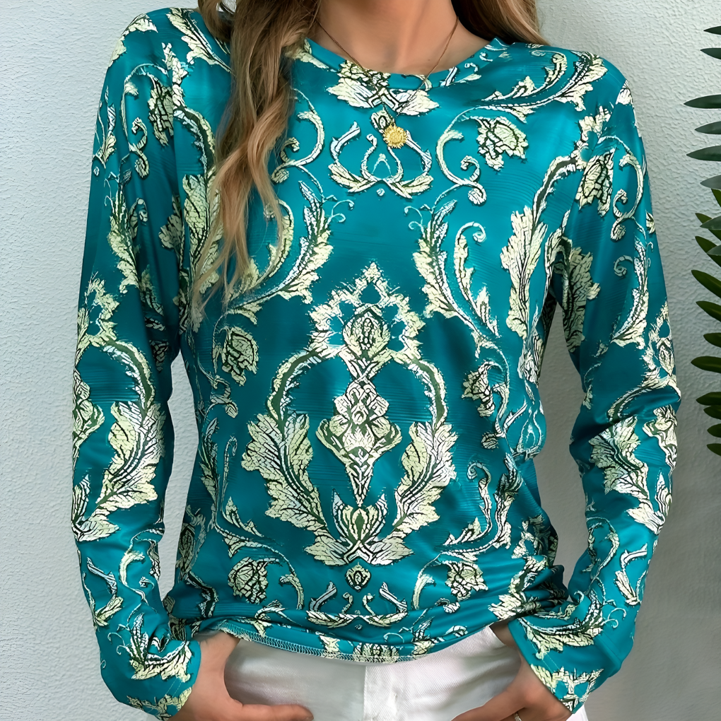 Ladies' Olive Casual Print Long Sleeve Top