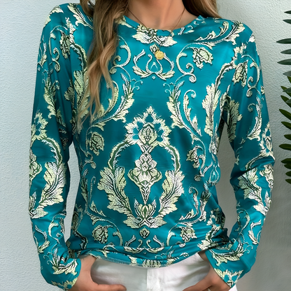 Ladies' Olive Casual Floral Long Sleeve Top