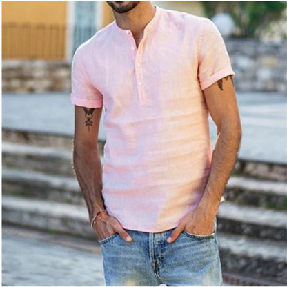 Relaxed Fit Linen V Neck Shirt for Men