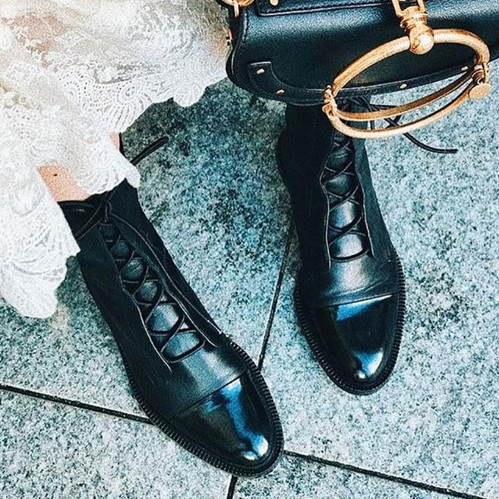 Elegant Women's Leather Lace Up Ankle Boots
