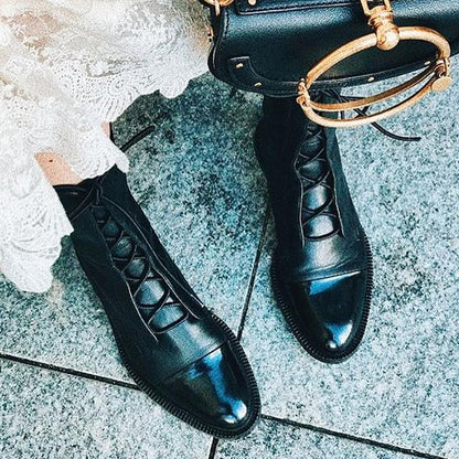 Elegant Women's Leather Lace Up Ankle Boots