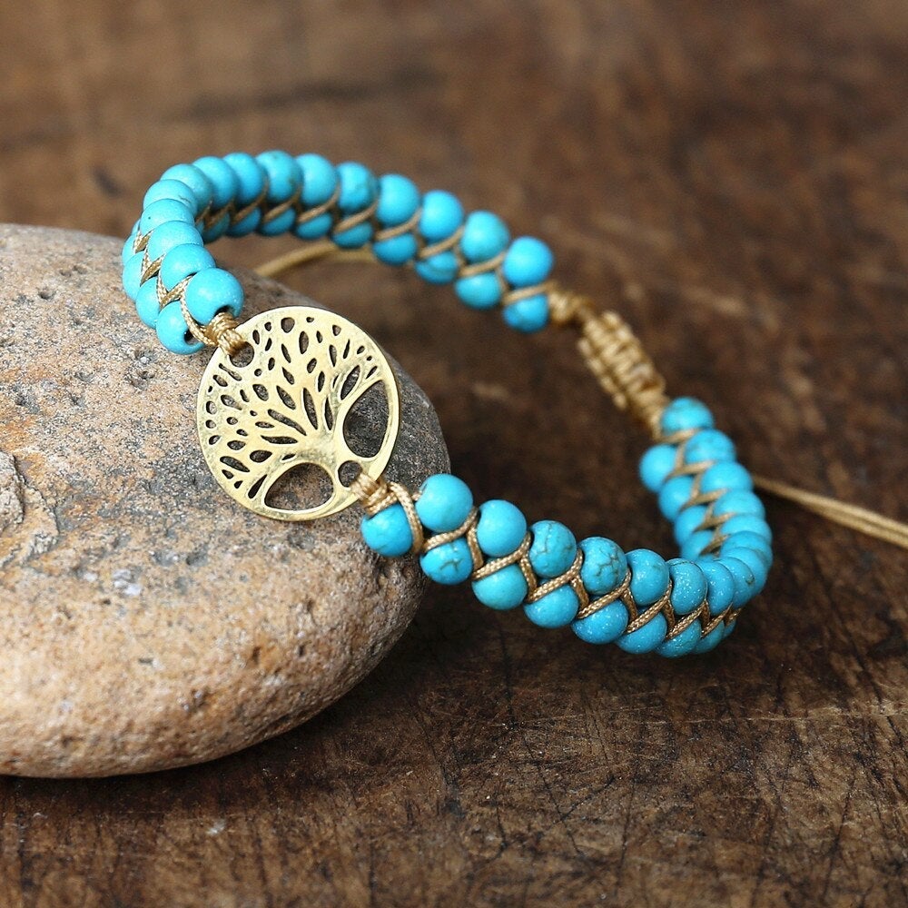 Handmade Blue Stone Tree of Life Jewelry Bracelet - Nocini