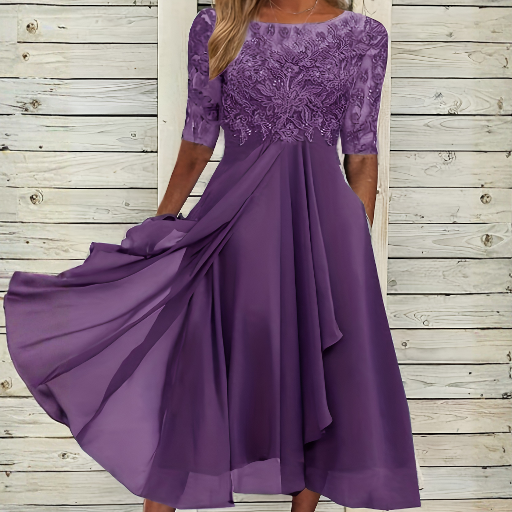 Elegant Long Dress with Delicate Lace