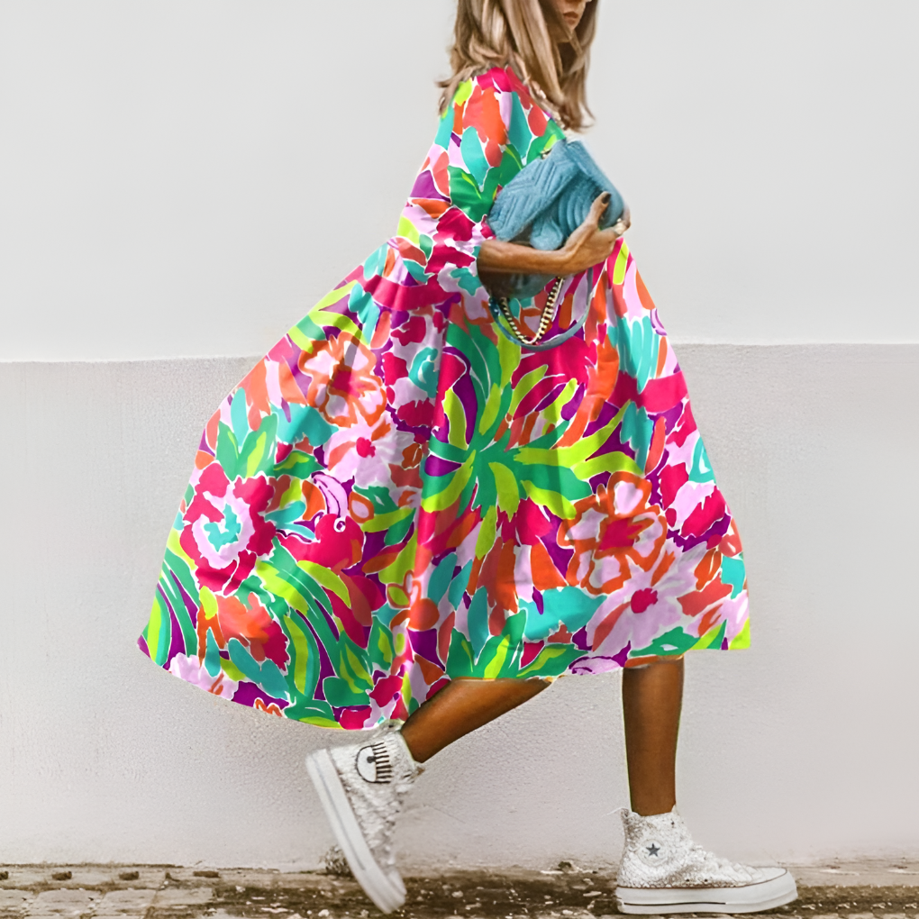 Large Floral Patterned Casual Dress