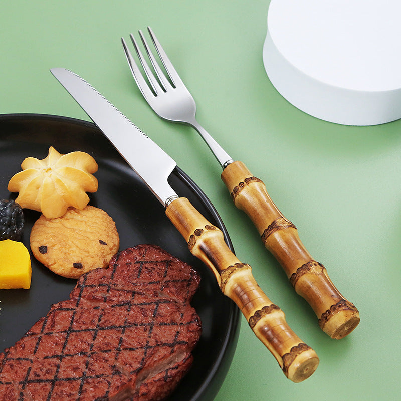 Natural Bamboo Handle Cutlery Set