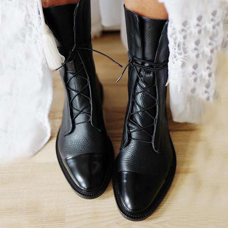 Elegant Women's Leather Lace Up Ankle Boots - Nocini