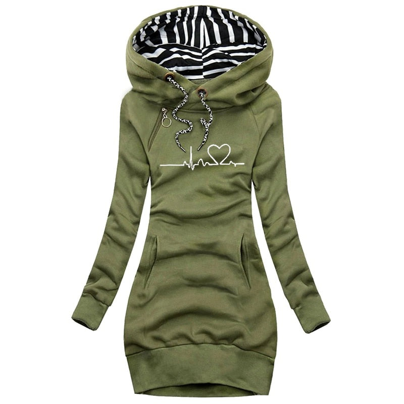 Trendy Graphic Hooded Sweater Dress for Women