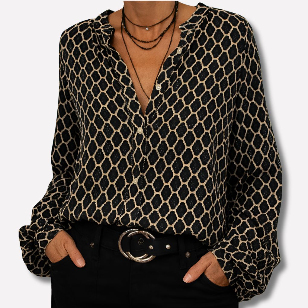 Stylish Patterned V Neck Top