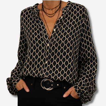 Stylish Patterned V Neck Top