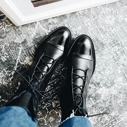 Elegant Women's Leather Lace Up Ankle Boots