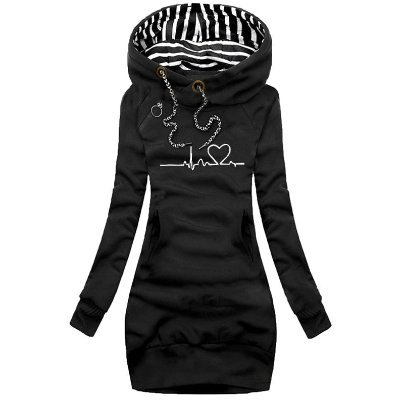 Trendy Graphic Hooded Sweater Dress for Women - Nocini