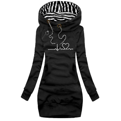 Trendy Graphic Hooded Sweater Dress for Women - Nocini