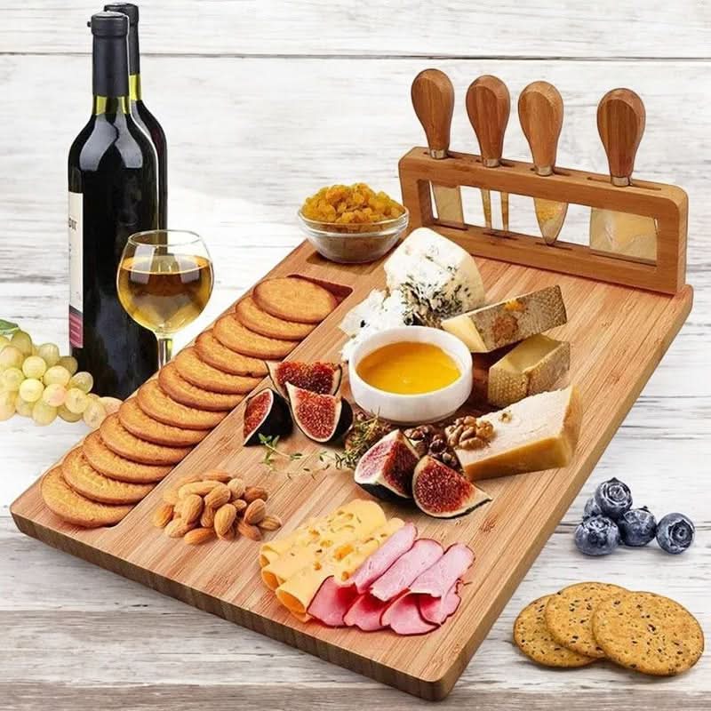 Natural Wood Cheese Serving Board With Knife Storage - Nocini