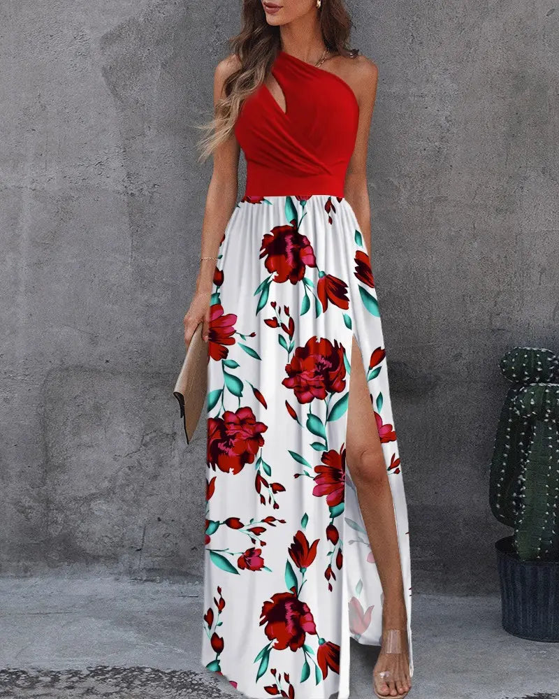 Sexy One Shoulder Party Dress with High Slit Skirt