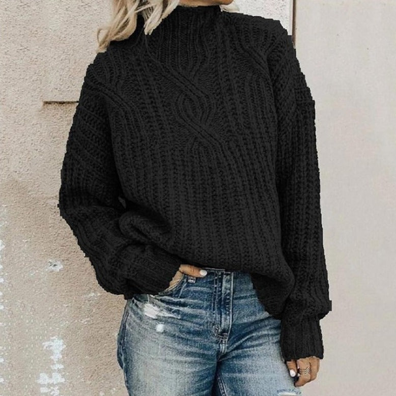 Soft Women's Cable Knit Crew Neck Sweater